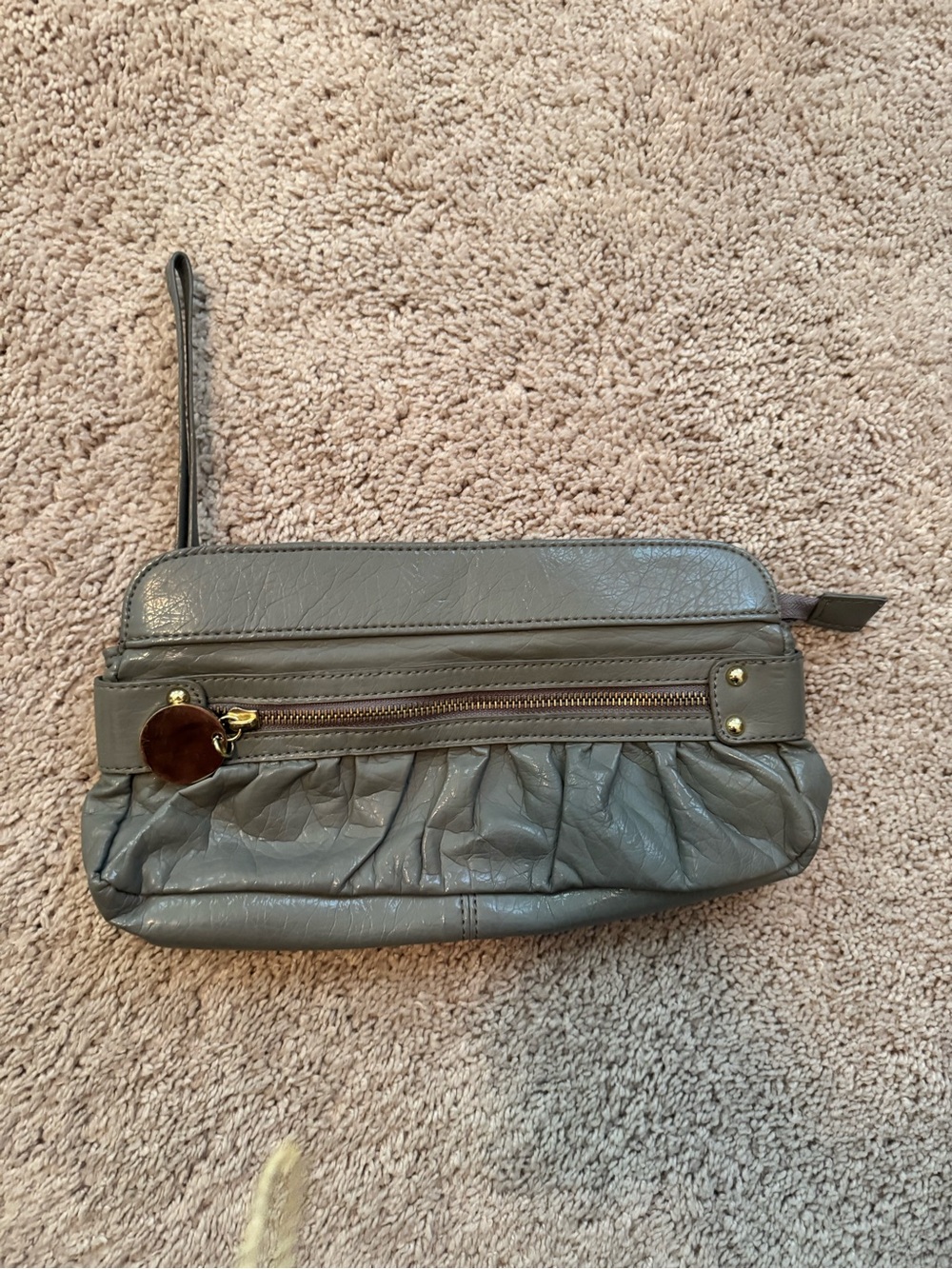 Aldo Gray Ruched Wristlet Clutch with Gold-Tone Details